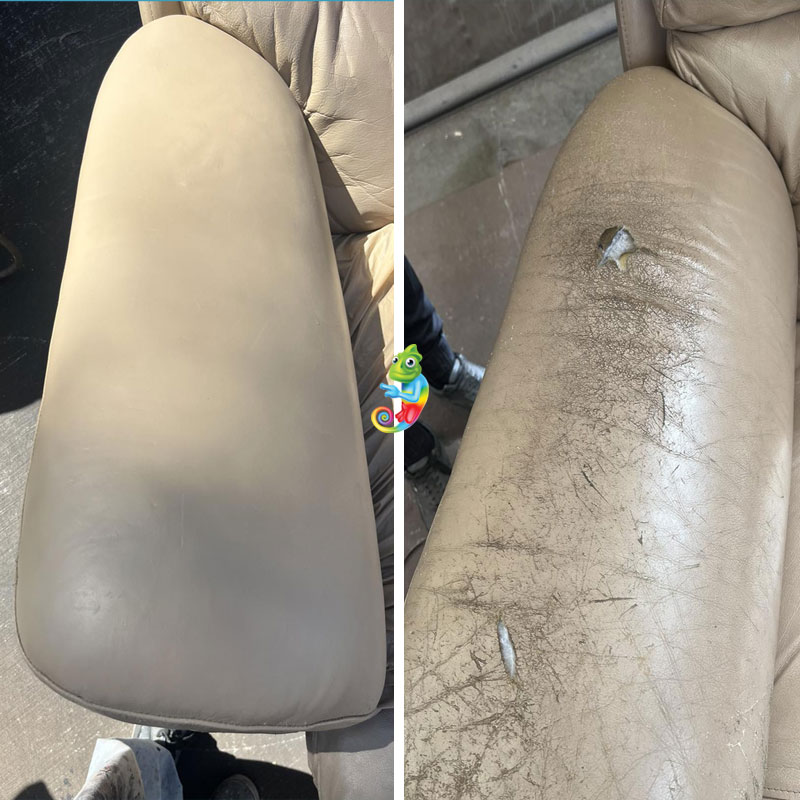 repaired leather armchair holes,cracks and more