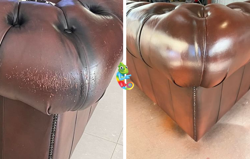Fixed Cat Scratches on Leather Sofa Arm before and after