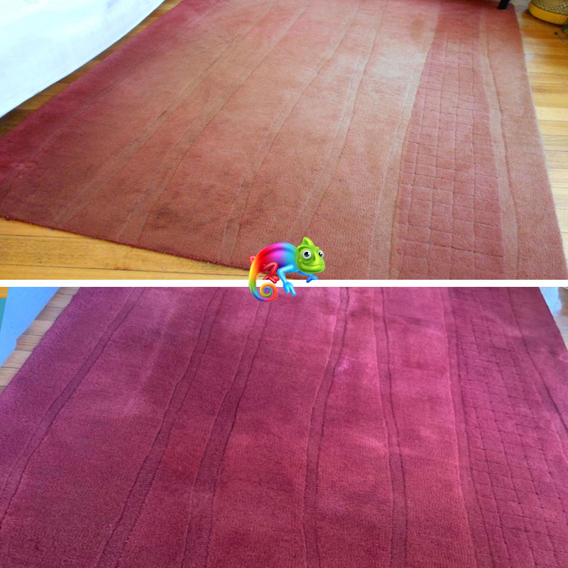 Dyeing faded rug back to red